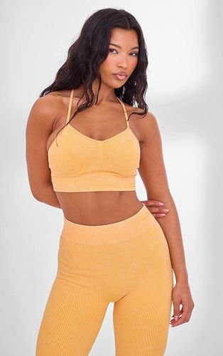 Womens PLT Sport Mustard Acid Wash Seamless Rib Longline Cage Back Sports Bra - - S - NastyGal UK (+IE) - Modalova