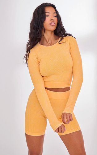 Womens PLT Sport Mustard Acid Wash Seamless Rib Long Sleeve Sports Top - - L - NastyGal UK (+IE) - Modalova