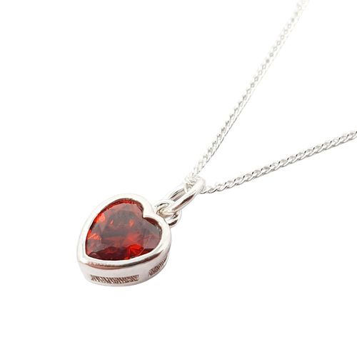 Womens Mini Heart Silver Garnet January Birthstone Necklace - - 18 inches - Harfi - Modalova