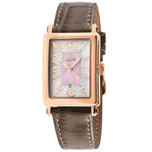 Womens Ave of Americas Mini Rose Stainless Steel Case, Pink MOP Dial ..Genuine Tan Leather Strap. Swiss Quartz Watch - - One Size - Gevril - Modalova