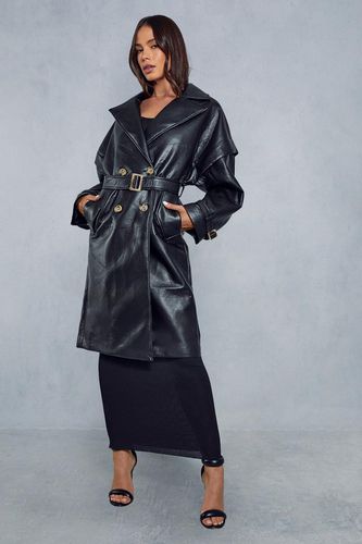 Womens Longline Oversized Leather Look Trench Coat - - L - MISSPAP - Modalova