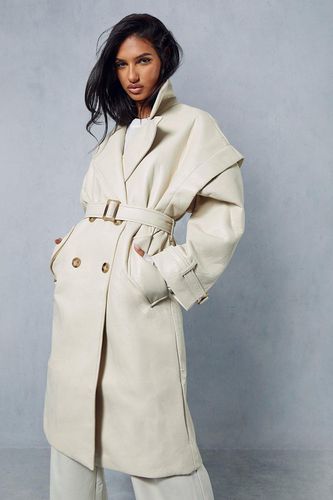 Womens Longline Oversized Leather Look Trench Coat - - S - MISSPAP - Modalova
