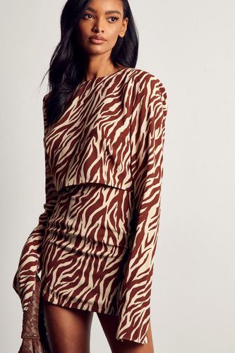 Womens Zebra Print Shoulder Pad Top Skirt Co-ord - - 12 - MISSPAP - Modalova