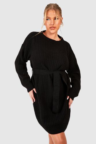 Womens Plus Waffle Knitted Self Belt Jumper Dress - - 24-26 - boohoo - Modalova