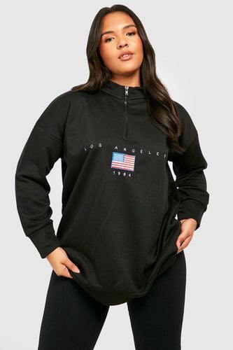 Womens Plus Los Angeles Slogan Embroidered Zip Neck Oversized Sweatshirt - - 16 - boohoo - Modalova
