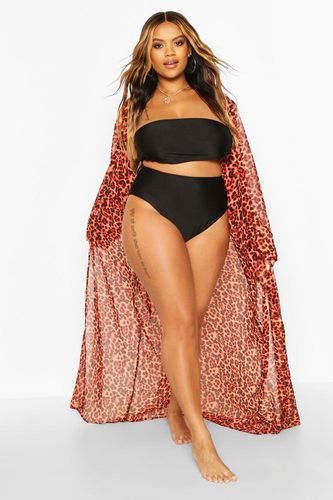 Womens Plus Fiery Leopard Maxi Beach Kimono - - 16 - boohoo - Modalova