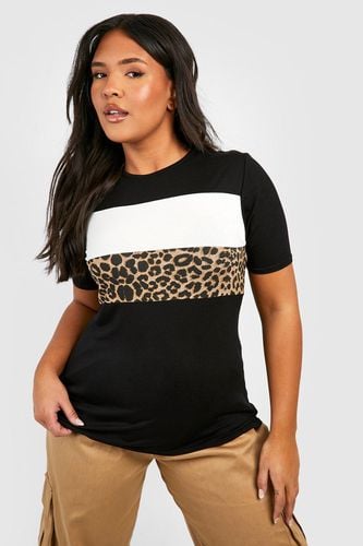 Womens Plus Leopard Contrast Panel T-Shirt - - 28 - boohoo - Modalova