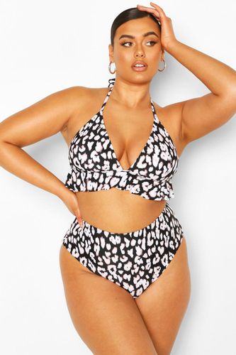 Womens Plus Leopard Ruffle High Waisted Bikini - - 18 - boohoo - Modalova