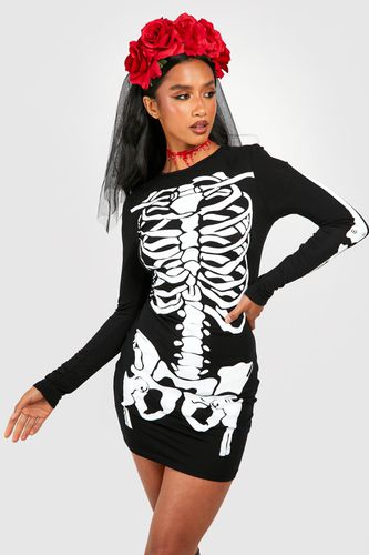 Womens Petite Halloween Skeleton Long Sleeve Mini Dress - - 6 - boohoo - Modalova