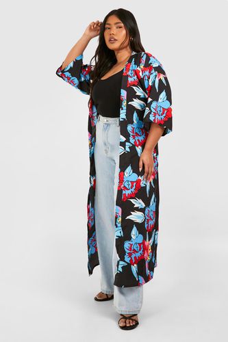 Womens Plus Floral Print Belted Kimono - - 20 - boohoo - Modalova
