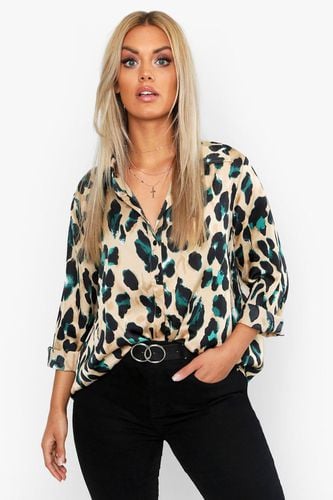 Womens Plus Satin Leopard Shirt - - 16 - boohoo - Modalova