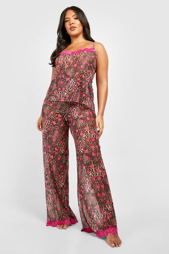 Womens Plus Leopard Print Polka Dot Lace Trim Cami Top & Trousers Pyjama Set - - 6 - boohoo - Modalova