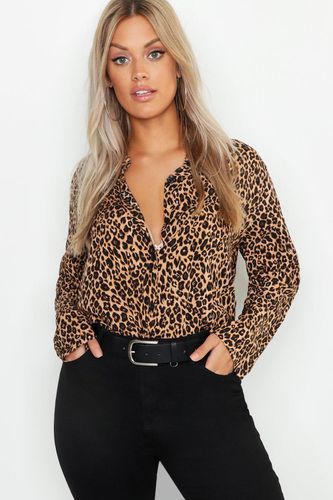 Womens Plus Leopard Oversized Shirt - - 16 - boohoo - Modalova