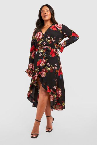 Womens Plus Wrap Floral Midi Dress - - 20 - boohoo - Modalova