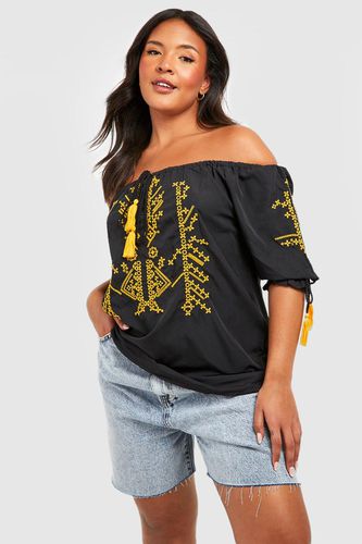 Womens Plus Off The Shoulder Embroidered Top - - 18 - boohoo - Modalova