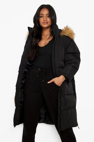 Womens Petite Faux Fur Trim Longline Puffer Jacket - - 6 - boohoo - Modalova