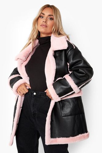 Womens Plus Faux Fur Trim Longline Aviator Jacket - 28 - boohoo - Modalova