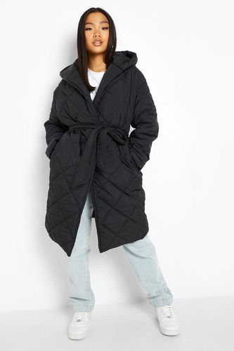 Womens Petite Diamond Quilted Belted Puffer Jacket - - 10 - boohoo - Modalova