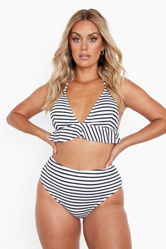 Womens Plus Stripe Ruffle High Waist Bikini - - 18 - boohoo - Modalova