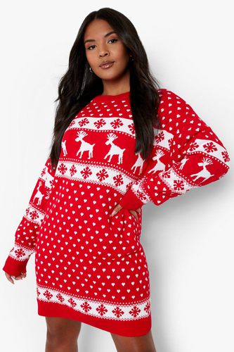 Womens Plus Reindeer Christmas Jumper Dress - - 18 - boohoo - Modalova