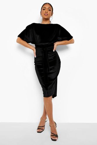 Womens Petite Velvet Tie Waist Wiggle Midi Dress - - 10 - boohoo - Modalova