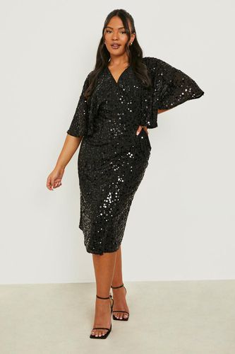 Womens Plus Sequin Wrap Midi Dress - - 28 - boohoo - Modalova