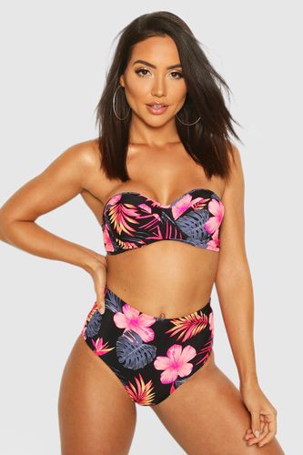 Womens Tropical Floral Underwired High Waist Bikini Set - - 10 - boohoo - Modalova
