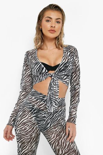 Womens Zebra Tie Front Shirt - - XL - boohoo - Modalova