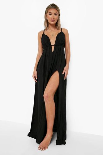 Womens Linen Look Strappy Cut Out Beach Dress - - M - boohoo - Modalova