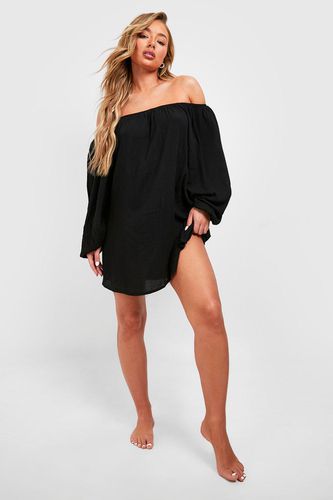 Womens Cheesecloth Bardot Beach Mini Dress - - M - boohoo - Modalova