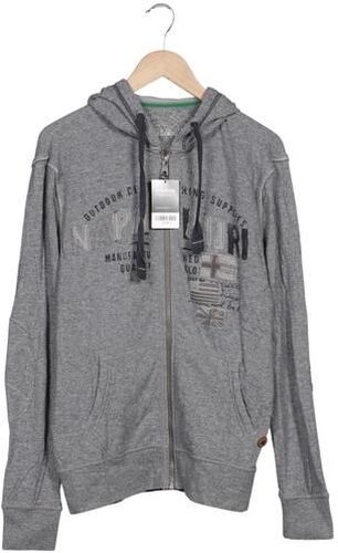 Herren Kapuzenpullover, grau, Gr. L, Baumwolle, Leder - Second Hand - Napapijri - Modalova