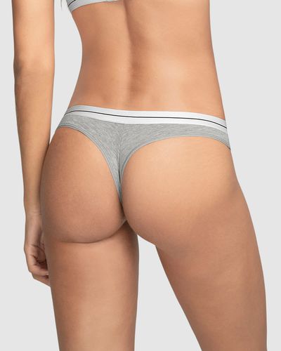 Marled Stretch Cotton Thong with Contrast Waistband - Leonisa - Modalova