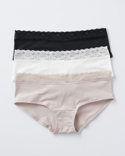 Pack Lace Trim Hipster Knickers in Stretch Cotton - Leonisa - Modalova
