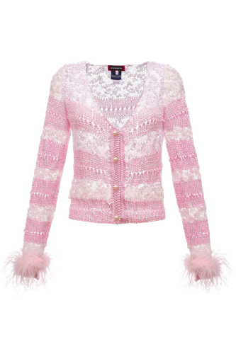 Handmade Knit Sweater With Detachable Feather Details On The Cuffs and Pearl Buttons - ANDREEVA - Modalova
