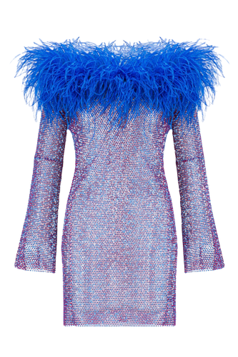 Sparkle Fuchsia/ stones Mini Feathers Dress with Open Shoulders - Santa Brands - Modalova