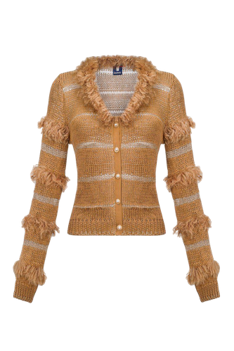 Brown Sundown Handmade Knit Sweater With Pearl Buttons - ANDREEVA - Modalova