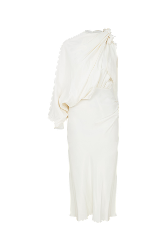 Emillien Asymmetric Satin Dress in White Swan - Nazli Ceren - Modalova