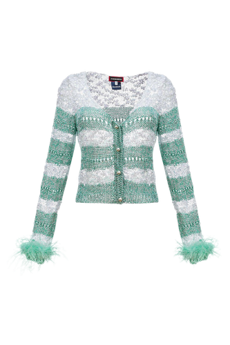 Mint Handmade Knit Sweater With Detachable Feather Details On The Cuffs and Pearl Buttons - ANDREEVA - Modalova