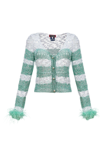 Mint Handmade Knit Sweater With Detachable Feather Details On The Cuffs And Pearl Buttons - ANDREEVA - Modalova