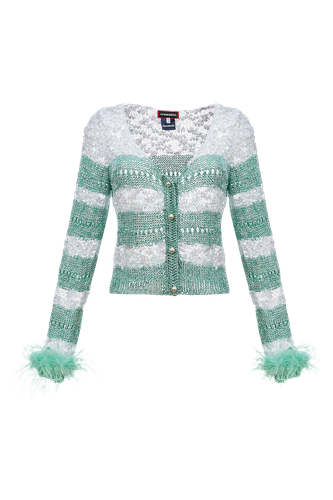 Mint Handmade Knit Sweater With Detachable Feather Details On The Cuffs and Pearl Buttons - ANDREEVA - Modalova
