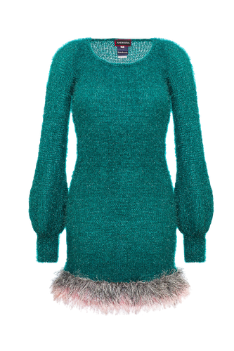 Emerald Handmade Knit Dress With Glitter - ANDREEVA - Modalova
