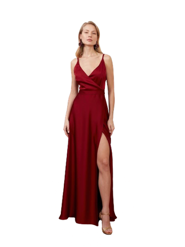 FREYA burgundy red satin maxi wedding guest dress - UNDRESS - Modalova