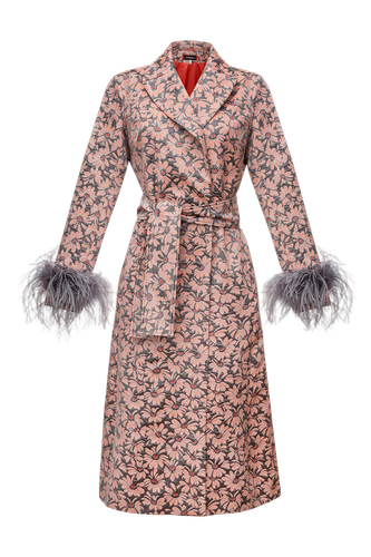Grey Jacqueline Coat №22 With Detachable Feathers Cuffs - ANDREEVA - Modalova
