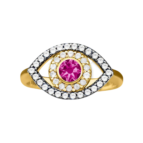 White And Pink Sapphires Eye Ring In 18k Yellow - Cyclades - Modalova