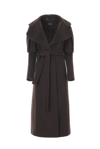 Statement Trench Coat in Chocolate Brown Wool and Cashmere - Lita Couture - Modalova