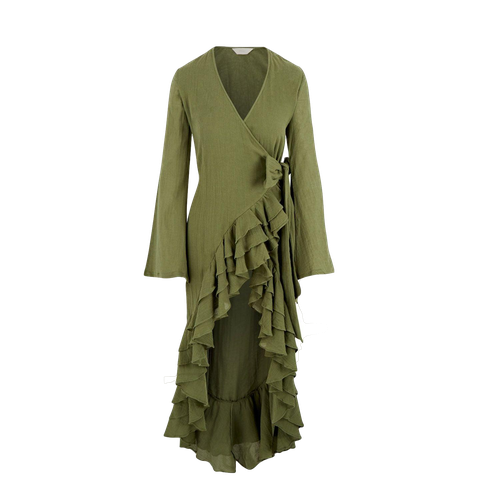 Renata ruffle dress in olive - Amazula - Modalova