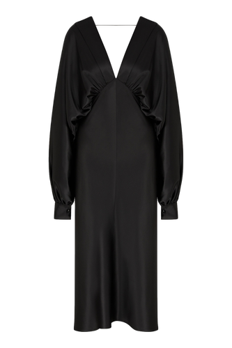 Mila V Neck Satin Dress in Black - Nazli Ceren - Modalova