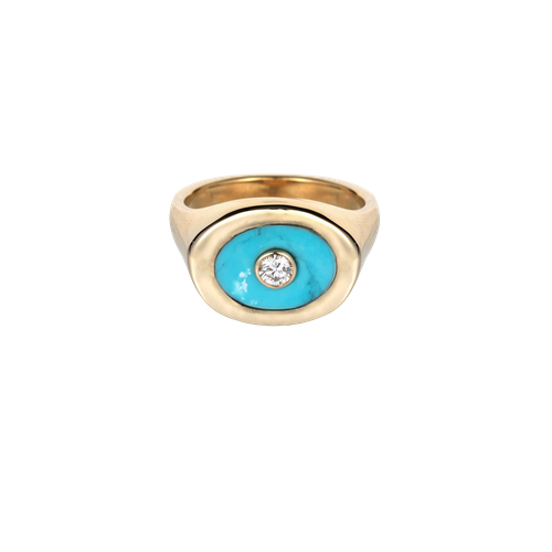 Turquoise, Gold & Diamond Signet Ring - Ali Grace Jewelry - Modalova