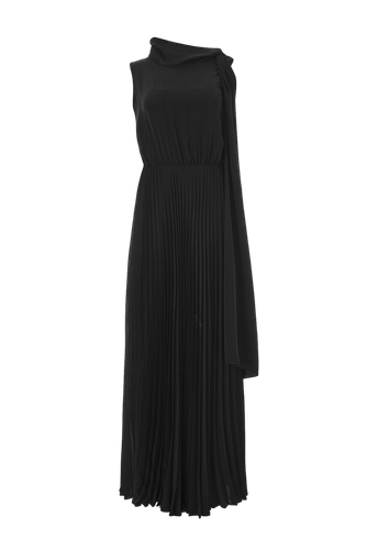 Long pleated tie-neck dress in black - Lita Couture - Modalova