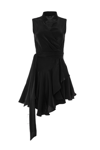 Ruffle-trimmed asymmetric silk dress in black - Lita Couture - Modalova